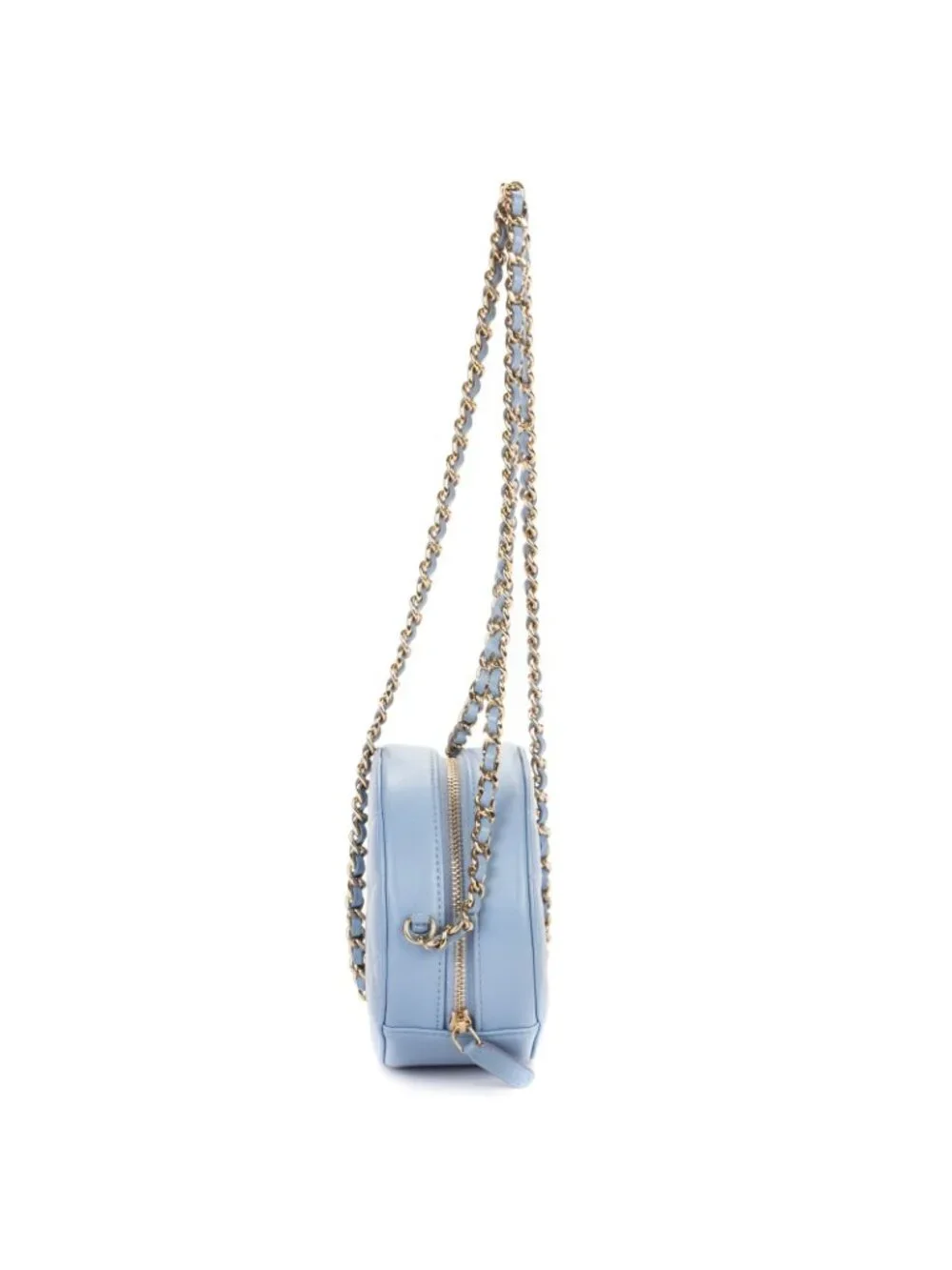 Chanel CC Round Crossbody Light Blue Canvas Lambskin
